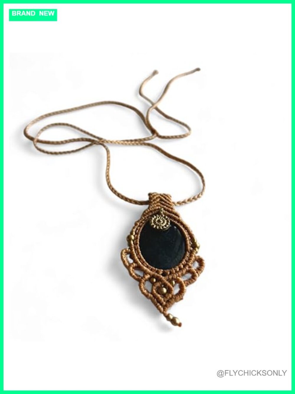 Handmade Macrame Black Onyx Pendant Necklace Adjustable